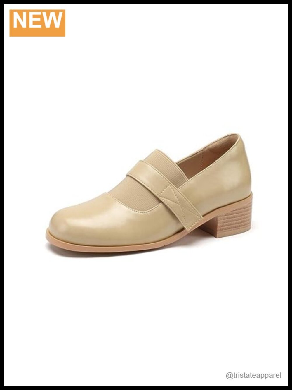 Handmade Genuine Leather Round Toe Low Chunky Block Heel Pumps
